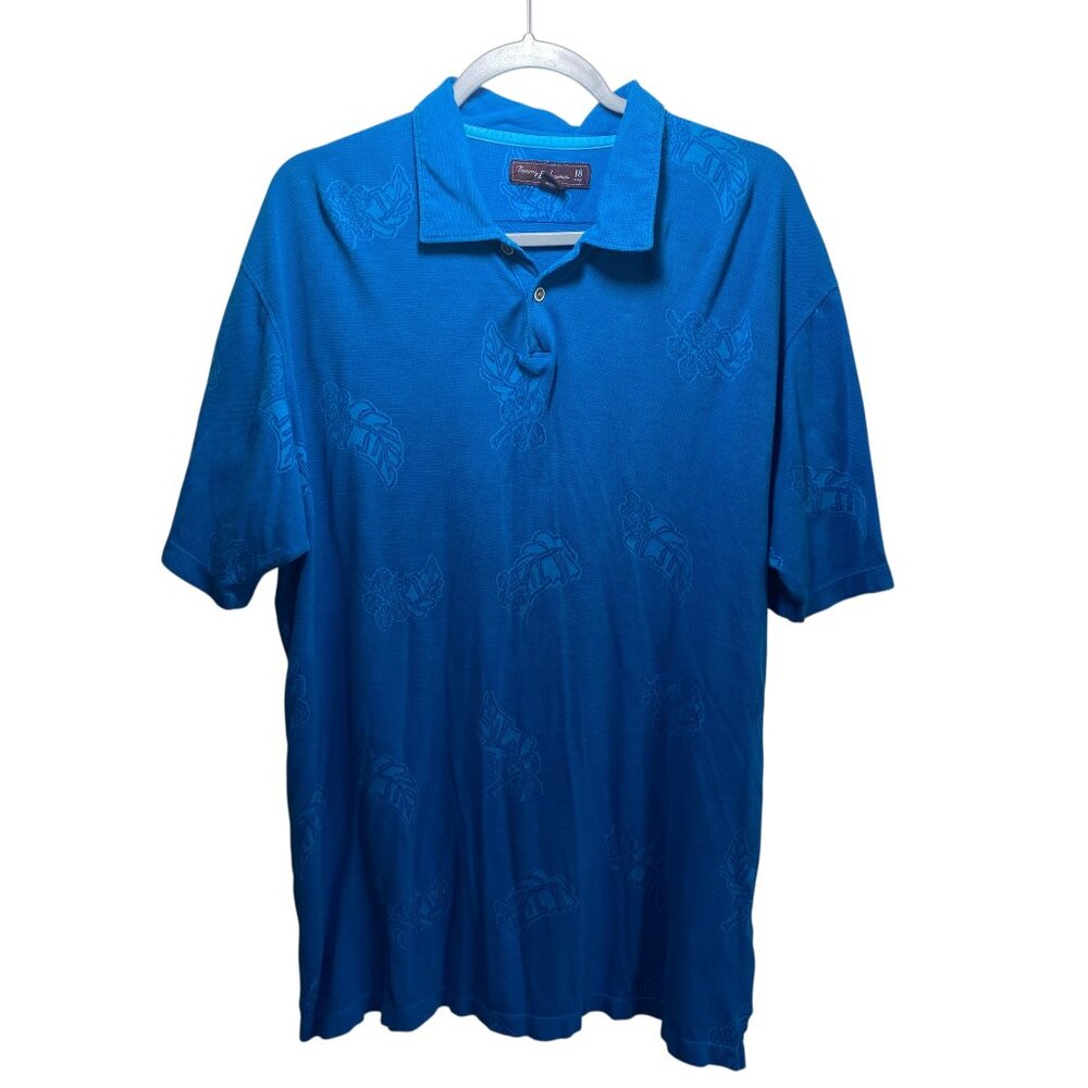 Tommy Bahama Palm Coast IslandZone Floral Travel Ready 18 Golf Polo Shirt L Blue